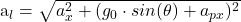 \begin{equation*}  $a_l = \sqrt{a_x^{2}+(g_0 \cdot sin(\theta) + a_{px})^{2}} $ \end{equation*}